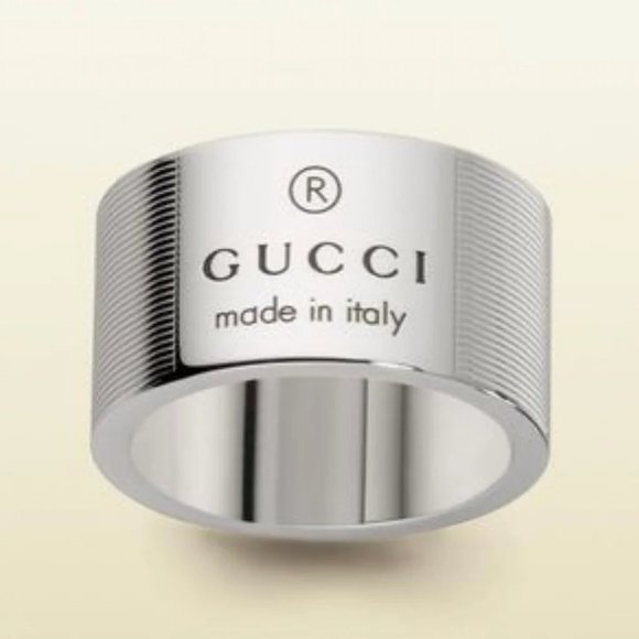 NEW Gucci Trademark Logo Sterling Silver Wide Striped Band Ring - Picture 5 of 6